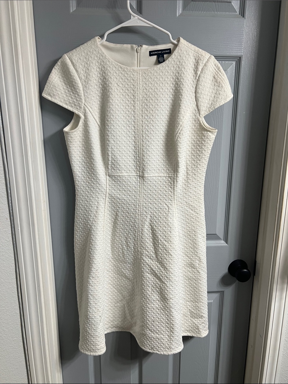 White Textured Cap-Sleeve Dress